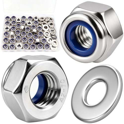 M10-1.5 Lock Nut 80Pcs Stainless Steel Nylock Locking Nuts with Washer - size: locknuts-M10 80pcs