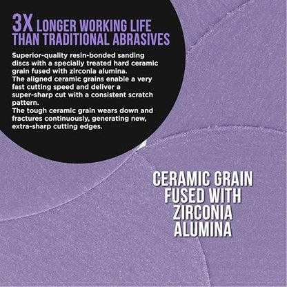 Dura-Gold Premium 180 Grit 6" Purple Film Ceramic Sanding Discs, Box of 50 - style: 180 Grit