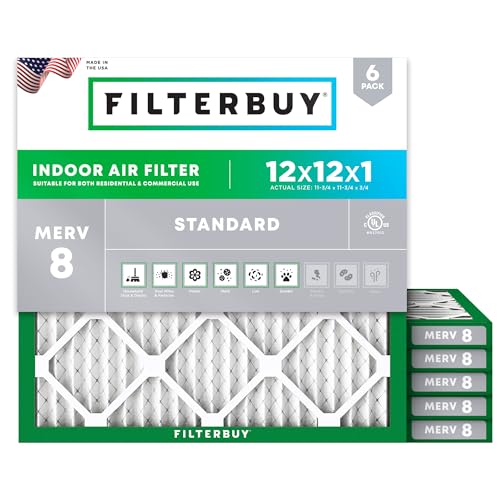 Filterbuy 12x12x1 Air Filter MERV 8 Dust & Allergy Defense (6-Pack) - size: 12x12x1