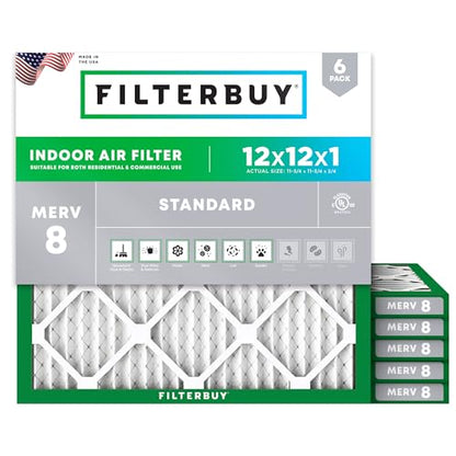 Filterbuy 12x12x1 Air Filter MERV 8 Dust & Allergy Defense (6-Pack) - size: 12x12x1