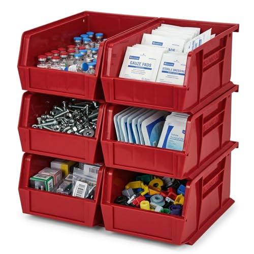 Quantum Storage QUS236 Ultra Stack and Hang Bins - 7-3/8" x 11" x 3" - 8 Pack - color: Red