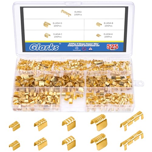 Glarks 525Pcs U Shape Copper Wire CrimpTerminal Assortment Set Non-Insulated Copper Ring Spade Butt Lugs Open Barrel Connectors Kit