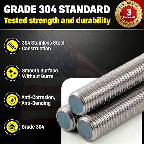 Chenango Supply 1/2-13 x 3, 304 Stainless Steel Fully Threaded Rod - size: 1/2-13 x 3ft (3 Pack)