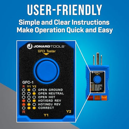 Jonard Tools GFC-1 GFCI Outlet Tester – Circuit Analyzer and Ground Fault Receptacle Tester for Standard North American AC Electrical Outlets, 110/125V AC 3 Wire Outlets - style: GFCI Outlet Tester