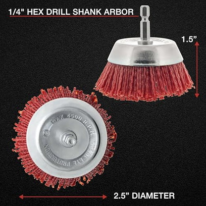 Dura-Gold 2.5" Abrasive Filament Nylon Bristle Cup Brush - 1/4" Hex Drill - size: 2.5-inch