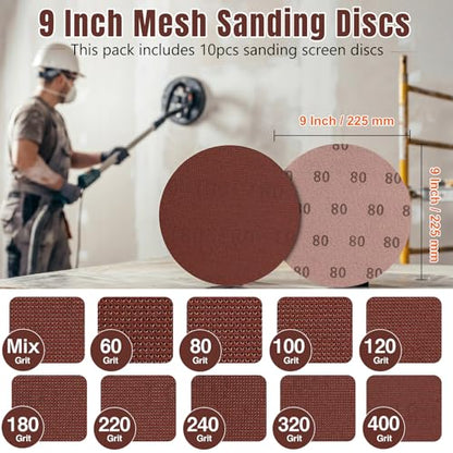 9 Inch Mesh Sanding Discs, 400 Grit Sandpaper for Drywall Sander