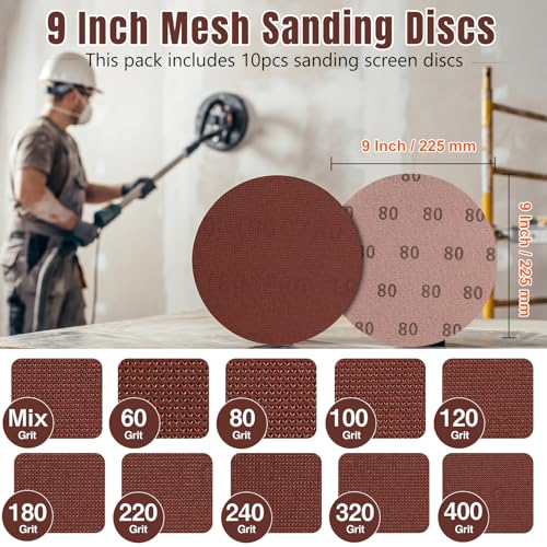 9 Inch Mesh Sanding Discs, 400 Grit Sandpaper for Drywall Sander