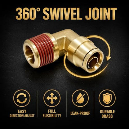 90 Degree 1/4"OD x 1/2" NPT Swivel Elbow Push to Connect Fittings,Brass Air Line Connector (Pack of 5) – DOT Air Brake Line Quick Fittings for Truck and Pneumatic System - size: 1/4"OD x 1/2" NPT