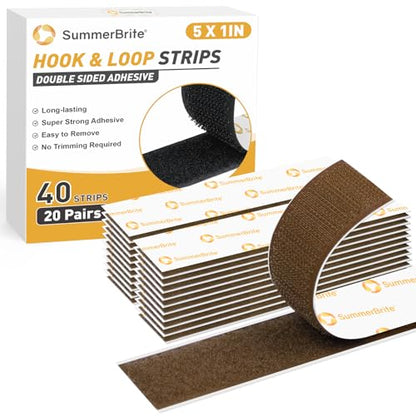 SummerBrite Hook and Loop Strips with Adhesive, Brown, 1 x 5 in, 20 Pairs - color: Brown, size: 1x5 IN 20 Pairs