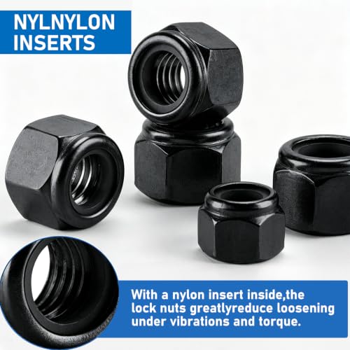 135 Pack Black 304 A2-70 Nylon Insert Lock Nuts, SAE & Metric - color: Black, size: Metric&SAE
