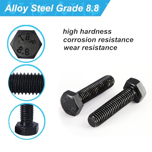M6 x 16mm Hex Head Screw Bolt, Alloy Steel Grade 8.8, Black Oxide Finish, Full Thread, Hexagon Head Bolts, Quantity 25 - size: M6 x 16mm(25PCS)