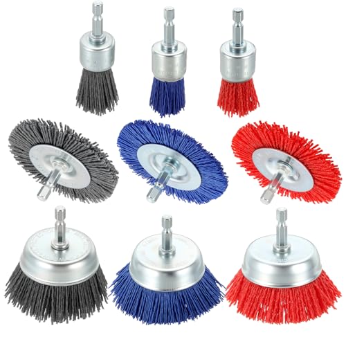 9pcs 1-3in Wire Wheels Cup Brush for Drill, 1/4in Shank, Nylon - size: 1-3in