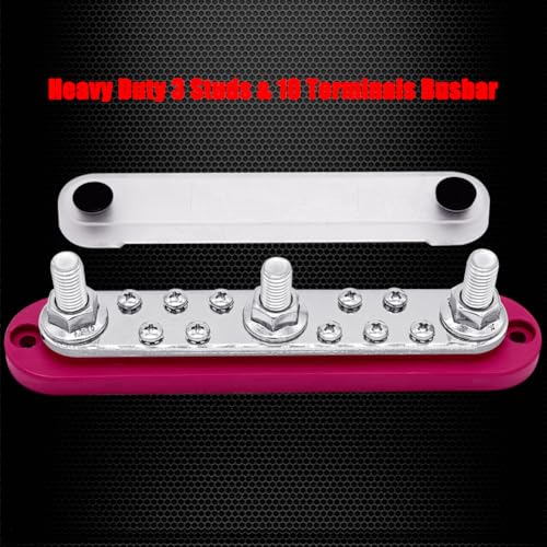 Ampper 3 x M10 Posts Power Distribution Block BusBar 10 M4 Screws, 7" Red - color: Red, size: 3M10+10M4