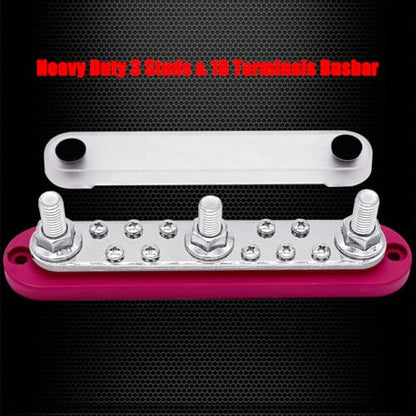Ampper 3 x M10 Posts Power Distribution Block BusBar 10 M4 Screws, 7" Red - color: Red, size: 3M10+10M4