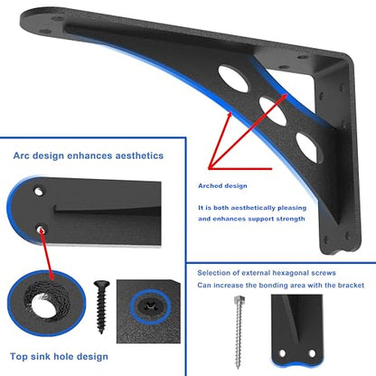 8 x 6 in Black Heavy Duty Floating Shelf Brackets, Holds 1000lb - color: Black Max Load 1000 Lbs, size: 8IN×6IN