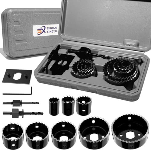 12-Piece Hole Saw Kit, Includes 8 Sizes (3/4" to 2-1/2"), Arbors, Drill Bits, and Hex Key, Ideal for Softwood, Plywood, and PVC (Black) - color: BLACK