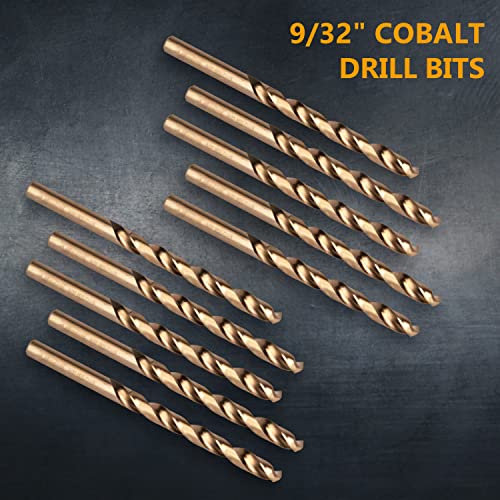 POWERTEC 9/32" Cobalt Drill Bits - 10 Pack - 4-9/32" Length - M35 HSS Jobber Length Twist Bits with 135° Tip for Drilling Wood, Metal, Stainless Steel, Nickel Alloy, Cast Iron & Plastic (QDB2018) - style: 10PK 9/32" Cobalt Drill Bit (4-9/32" L)