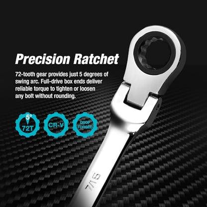 DURATECH 7/16" Flex-Head Ratcheting Combination Wrench - style: 7/16"