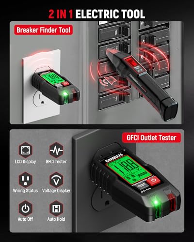 KAIWEETS Circuit Breaker Finder with LCD Display, GFCI Outlet Tester, Electrical Circuit Tracer Tool with NCV Test & Flashlight, Includes Carrying Case - KT301