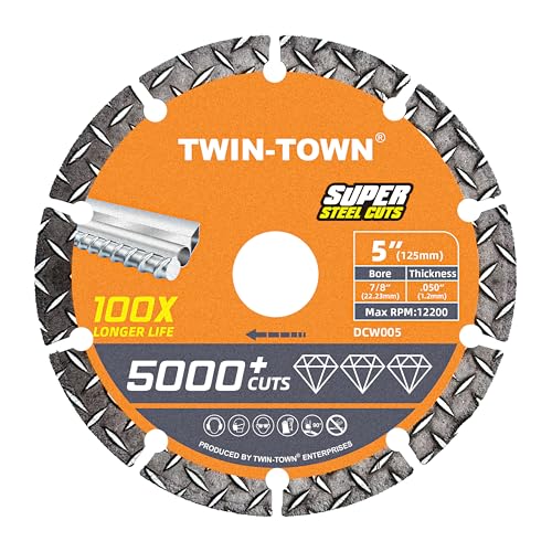 TWIN-TOWN 5 Inch Diamond Cutting Wheel Metal Cut Off Wheel with 7/8" Arbor - style: 5 x 7/8"