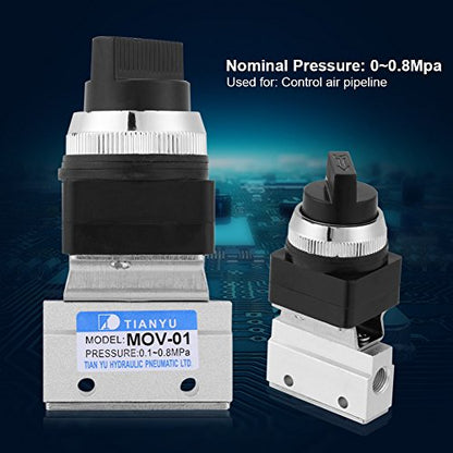 MOV 01 2 Position 2 Way G1/8 Hand Controlled Pneumatic Valve, Mechanical Air Control Valve for Pressure Systems, Compact Manual Actuation with Quick Connect Fittings