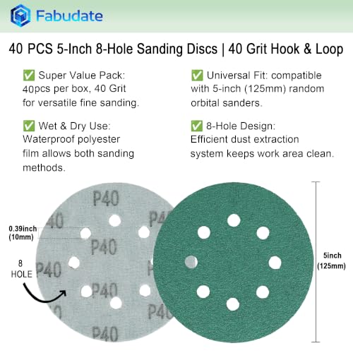 5 Inch 8 Hole 120 Grit Hook&Loop Wet/Dry Heavy-Duty Sanding Discs 50PK - size: 120 Grit