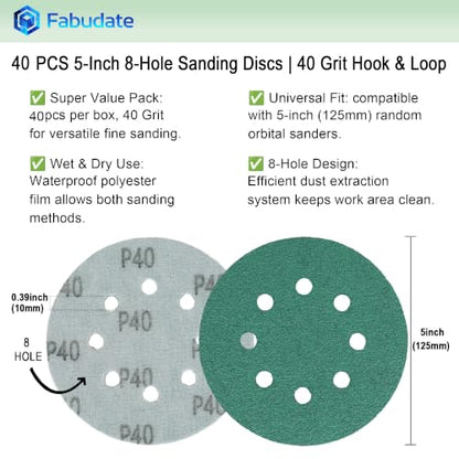 5 Inch 8 Hole 120 Grit Hook&Loop Wet/Dry Heavy-Duty Sanding Discs 50PK - size: 120 Grit