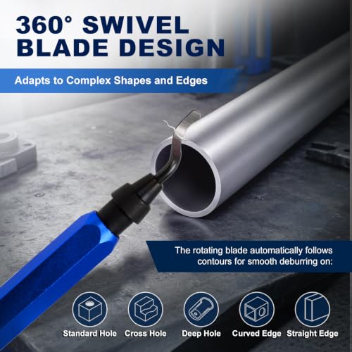 Deburring Tool with 10 HSS Blades and Blue Aluminum Handle, 360° Rotary Reamer for 3D Printing and Metal Edge Finishing, High-Speed Steel Tool for PVC, Copper and Resin - color: Blue