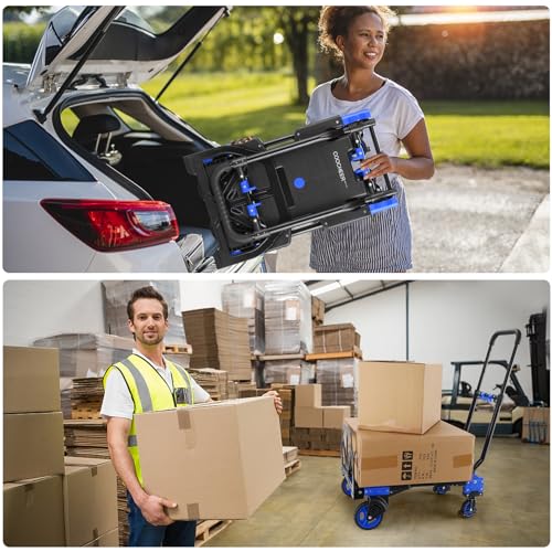 Folding Hand Truck Dolly,330lb Cart+1 Folding Basket,4to2 Wheel Moving Blue - size: 330LB Blue-B