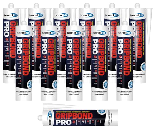 Bond It Gripbond PRO, Advanced Hybrid Sealant & Adhesive, Paintable Waterproof Elastic Bonding Compound, Non-Shrinking Solvent-Free, Interior/Exterior Multi-Surface Repair, 10 oz, Pack of 12, Clear - color: Clear