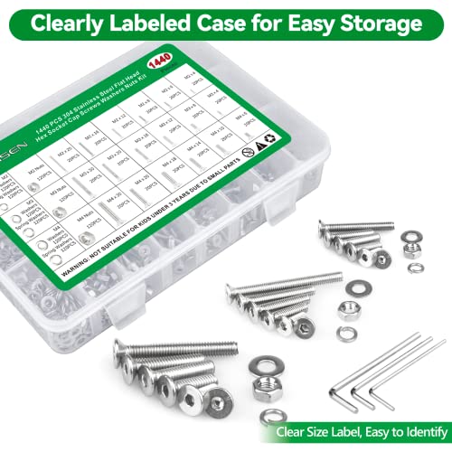 1440PCS Metric Screw Aassortment Kit, 304 Stainless Steel M2 M3 M4 Bolts - size: SS M2 M3 M4 1440pcs 1