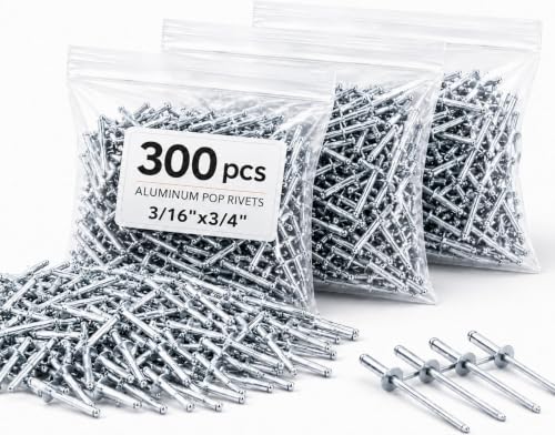 300PCS Large Flange Aluminum Pop Rivets 3/16" x 3/4" Big Head Steel Mandrel Dome Body Blind Clenches Set for Sheet Steel Duct Work Aluminum Boat Clenches Long Pop Rivets - color: 300 Pcs, size: 3/16" x 3/4"
