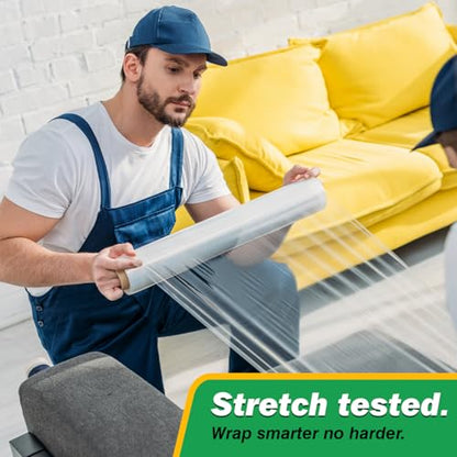 4 Pack Industrial Strength Clear Stretch Wrap Film 18" x 1000 Ft 80 Gauge Thick with Plastic Handle, Durable Self-Adhering Heavy Duty Shrink Plastic Wraps for Pallets Moving & Packing - color: Clear