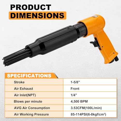 2 in 1 Air Hammer Kit, Air Needle Scaler with 4PCS Pneumatic Chisel Kit, 4500 BPM Pneumatic Tools with 38PCS Replacement Flat-head Descaling Needles