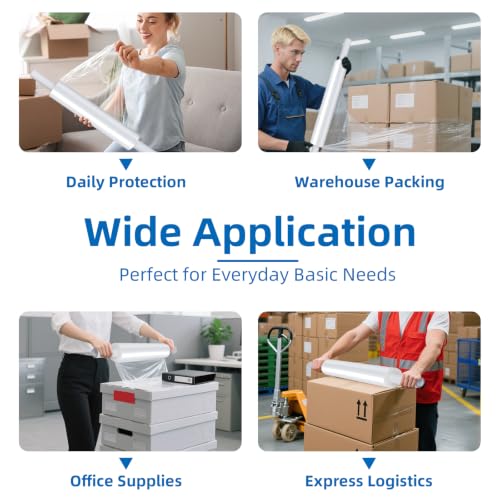 15 Inch Stretch Wrap Roll, Heavy Duty 15" x 1200ft Shrink Wrap Roll, Clear 60 Gauge Industrial Strength Stretch Film with Handle, Plastic Wrap for Pallet, Shipping, Moving, Furniture(2 Rolls) - size: 15in-Clear-2Pack
