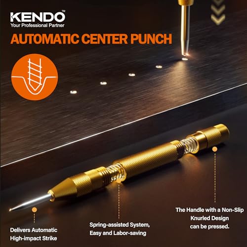 KENDO 6PCS Step Drill Bit Set for Metal, 50 Hole Sizes with Center Punch