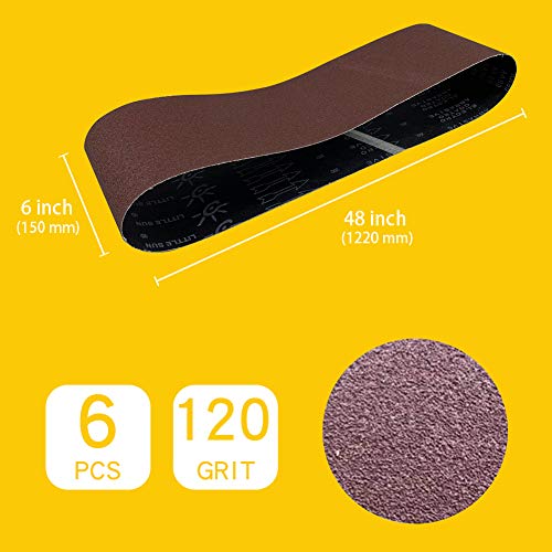 6 x 48 Inch 120 Grit Sanding Belt | Premium Aluminum Oxide Sanding Belt | Premium Sander Sandpaper – 6 Pack - size: 120 Grit