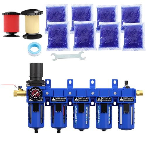 3/8" NPT 5 Stage Air Filter Regulator Lubricator Combo, Air Regulator and Water Separator,Air Compressor Water Separator-Blue - color: 5 Stage, size: 3/8'' NPT
