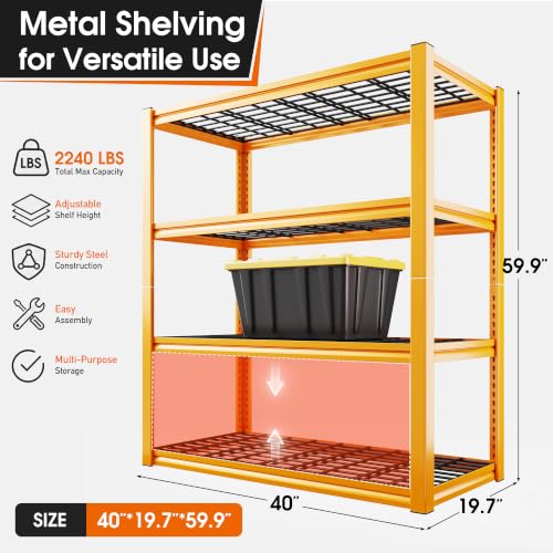 REIBII 40" W Yellow Garage Shelving with Double-Layer Frames for Hobbyists - size: 40" W X 19.7" D X 59.9" H