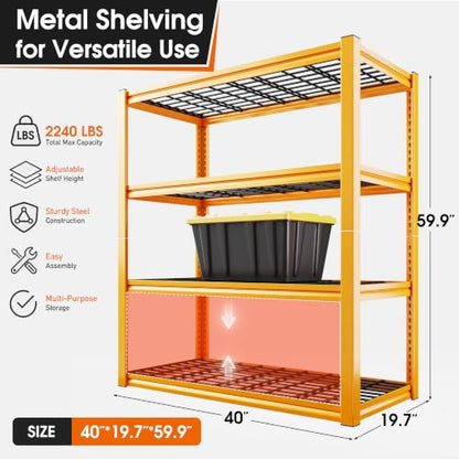 REIBII 40" W Yellow Garage Shelving with Double-Layer Frames for Hobbyists - size: 40" W X 19.7" D X 59.9" H