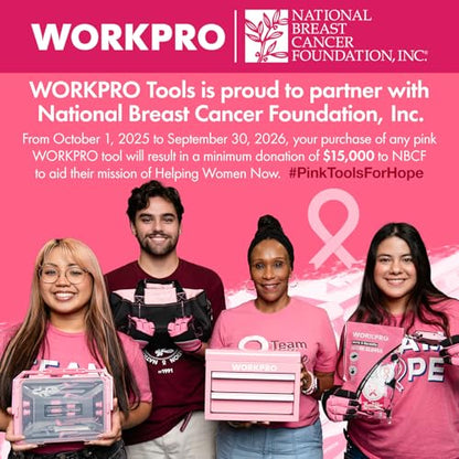 WORKPRO 13-Inch Tool Bag, Pink Soft Cloth Tool Storage Bags, Wide Mouth Tool Tote Bag with Inside Pockets - Pink Ribbon - color: Pink