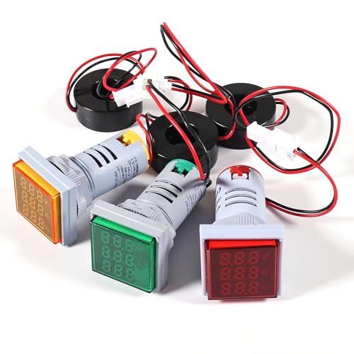 3PCS AC Current Voltage Amperage Power Energy Panel Meter LCD Digital Display Ammeter Voltmeter Multimeter with CT AC 60-500V 0-100A 20-75 Hz Multi-Function Power Monitor - color: Yellow+Red+Green