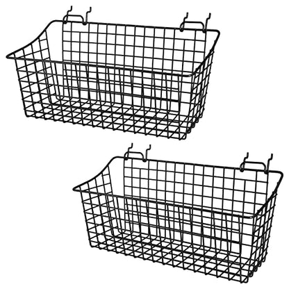 G.CORE 2 Pack Pegboard Baskets, Black Metal Shelves Hooks to 1/8" and 1/4" Hole Peg Boards, Peg Board Baskets Bins Set - Tools Workbench Garage Storage Wall Mount Organizer Attachments (2 Large) - size: Large, style: 2 Large