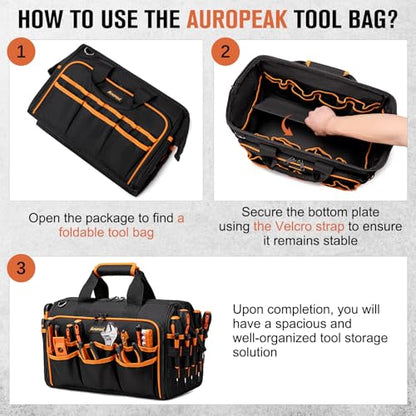 AUROPEAK Tool Bag for Men, 17 Inch Heavy Duty Tool Tote Bag, 46 Pockets - style: 46Pockets