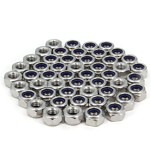 M10 x 1.5mm Pitch 304 Stainless Steel Self-Locking Hex Lock Nuts, Nylon Insert LockNuts Silver Metric Self Clinching Hex Lock Nuts for Hardware Parts, 50pcs/Pack (M10-50pcs) - size: M10-50pcs