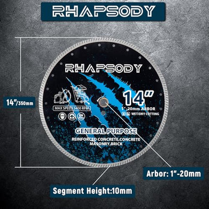 RHAPSODY 14Inch Diamond Saw Blade 2pcs,Continuous Turbo Rim Blade - size: 14''-2pcs