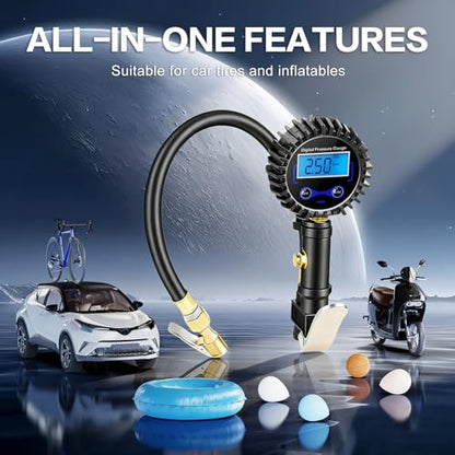 Digital Tire Pressure Gauge with Inflator 250 PSI - size: 1 Pack Full Kit