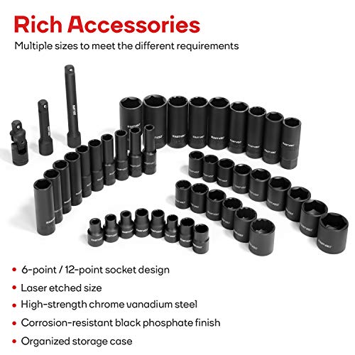 Eastvolt 46 Pieces Drive Socket Ratchet Wrench Set, Mechanic Tool Kits with 72 Teeth Reversible Ratchet, Extension Bar Set and Storage Case, Metric/SAE