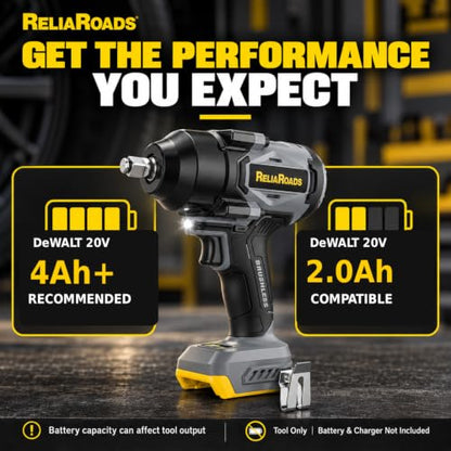 1/2" Cordless Impact Wrench, 900 ft-lbs, Compatible with DeWalt 20V Battery - color: Black