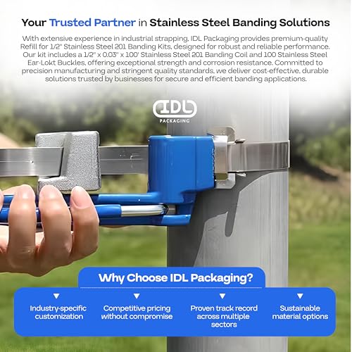 IDL Packaging 1/2" Stainless Steel 304 Banding Kit – Heavy-Duty Banding Tool + 1/2" x 0.03" x 100' Stainless Steel 304 Banding Coil + 100 Stainless Steel Wing Seals - size: 1/2" x 0.03" x 100', style: SS 304 + Seals